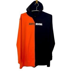 PRETTY LITTLE THING |  “ANTI SOCIAL” Orange & Black Hooded Sweatshirt